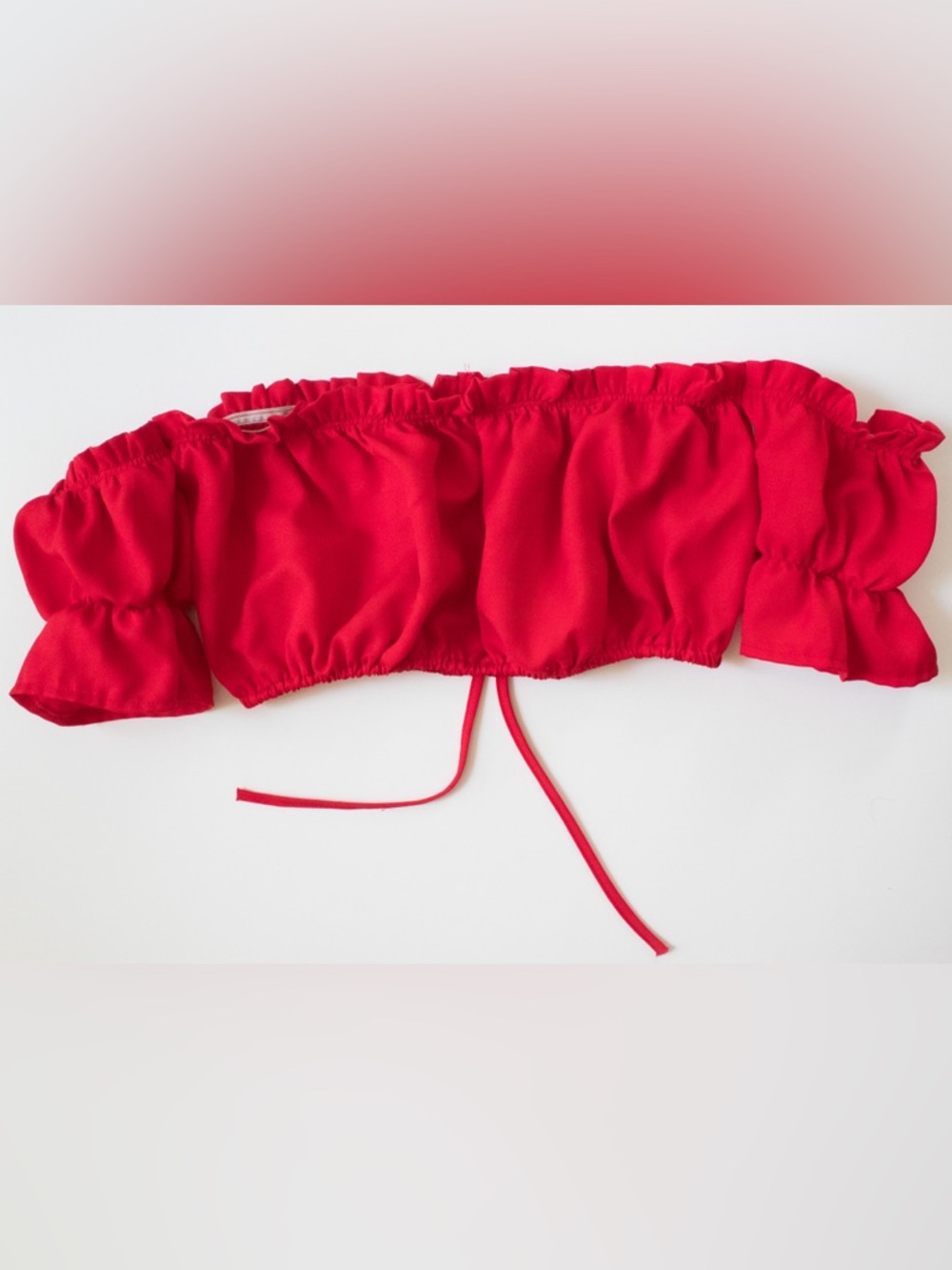 leveltech Red Off-Shoulder Cropped Women’s Ruffle Top - Picture 8 of 9